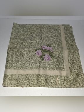 Purple Cabbage Rose With Olive Green Mini Floral Background Handkerchief Scarf